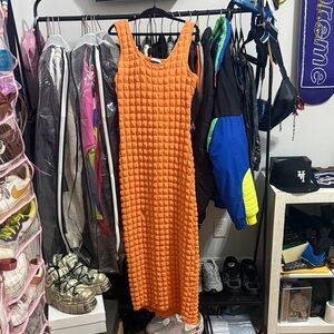 Discreet Orange Textured Maxi Dress